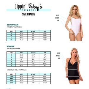 Dippin Daisy Swimwear Size Chart